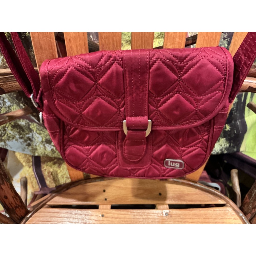 Lug Quilted Crossbody Bag Berry Red Floral Lining Adjustable Strap Messenger